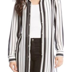 Karen Kane Women's Stripe Tie Waist Button Down Tunic Top Multi 2X Size